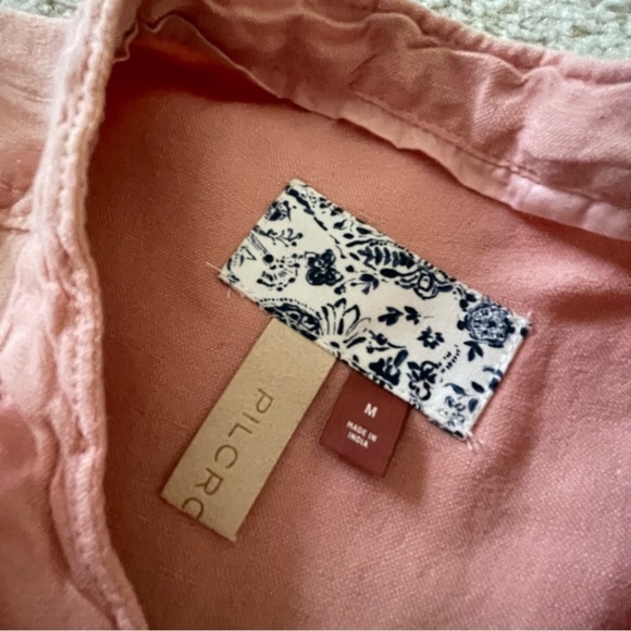 Ruffled Placket Shirt Button Down Linen Blend Peach M - Picture 5 of 10